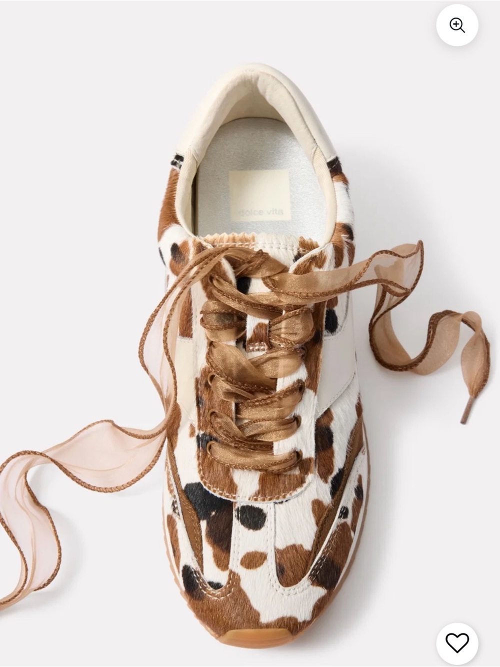 Dolce Vita Cowhide-Print Ribbon Lace Sneaker - Brown/White/Black